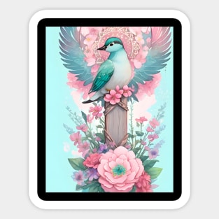 Fanciful Teal Bird Sticker